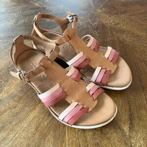 ECCO Women's Sandals Flash T-Strap Brown Pink Strappy Size 36 / 6.5 or 7